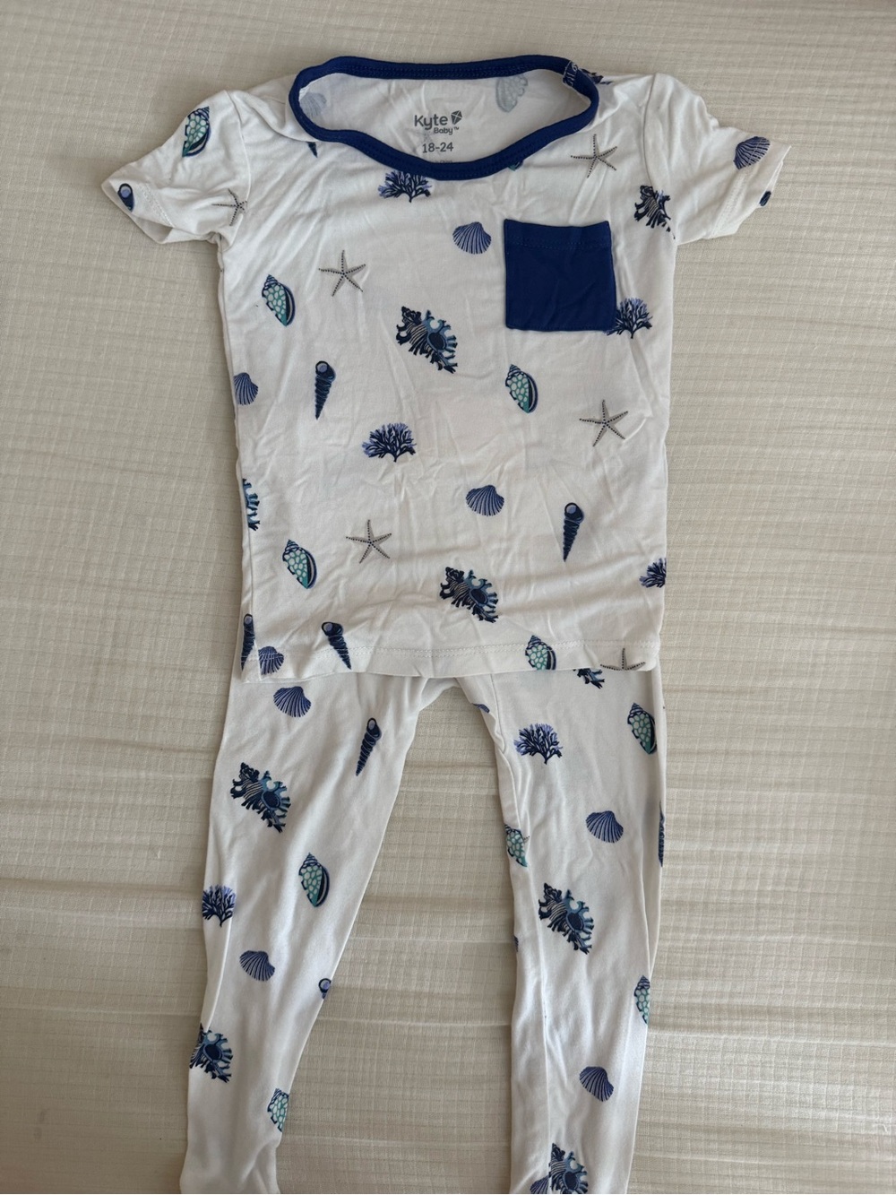 Kyte Baby White & Navy Sea Shells Kids Summer Bamboo Pajama Set- 18-24 mo- NWOT